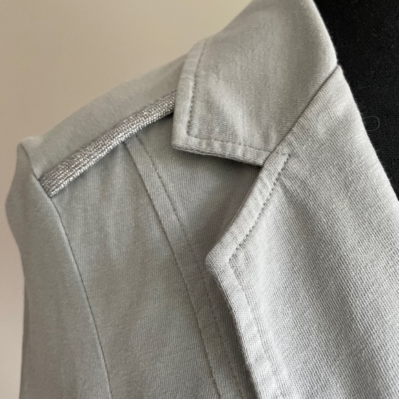 Sandwich Fitted Cinched Waist Grey Cotton  Blazer with Silver Trim - Picture 9 of 14